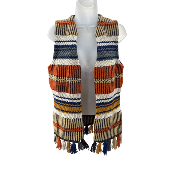 Vintage Glentex Knit Vest Size‎ L Made in Japan Boho Stripe Fringe Western Style - Picture 9 of 10
